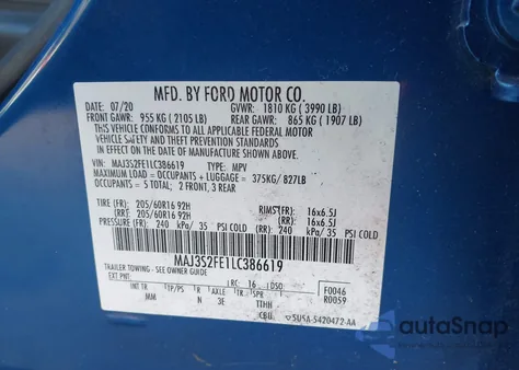 2020 Ford Ecosport S из США, поврежденный, VIN MAJ3S2FE1LC386619